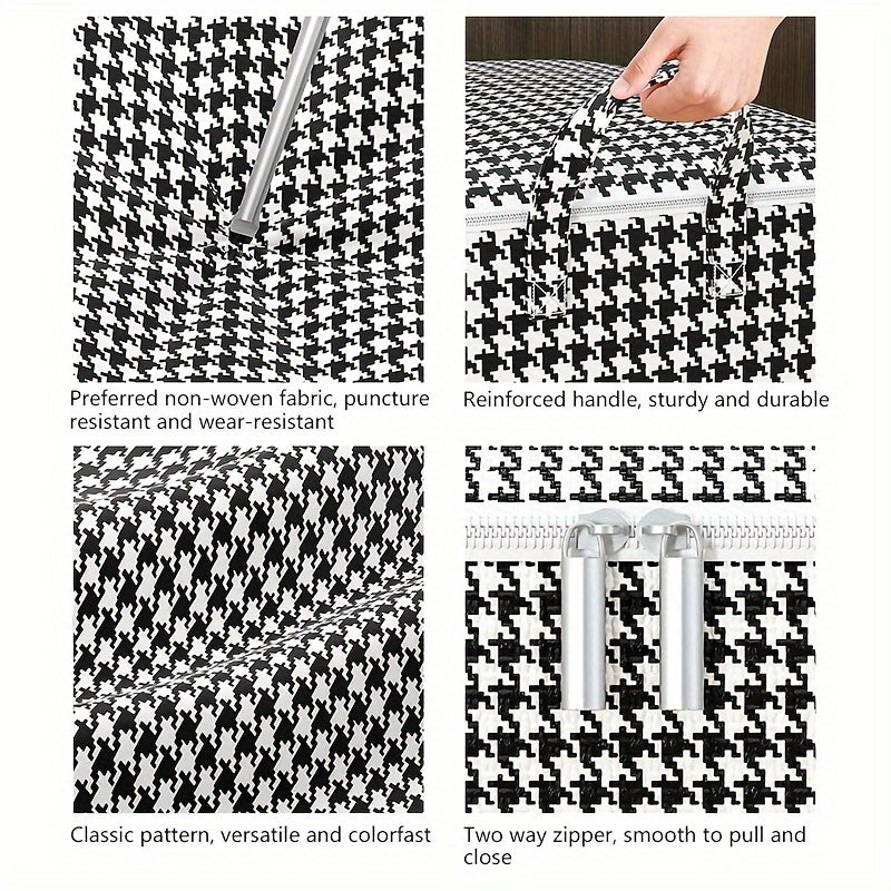2pcs/5pcs Extra Large Capacity Stylish Houndstooth Storage Boxes - Durable, Space-Saving Closet Organizers with Handles for Easy Clothes, Blanket Storage and Organization at Home and Office Lootquake LLC
