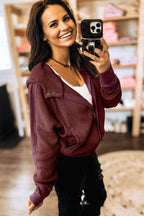 Waffle Zip Up Snap Button Hooded Jacket THRIXINE