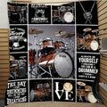 1pc Drum Set Themed Fleece Blanket, Musical Passion Gift, Soft Cozy Music Lover Throw, Bedroom & Living Room Decor, Drummer Inspirational Quotes, Black & White