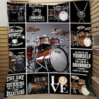 1pc Drum Set Themed Fleece Blanket, Musical Passion Gift, Soft Cozy Music Lover Throw, Bedroom & Living Room Decor, Drummer Inspirational Quotes, Black & White
