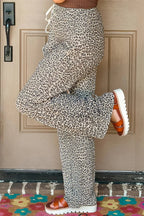Brown Leopard Drawstring Loose Pants