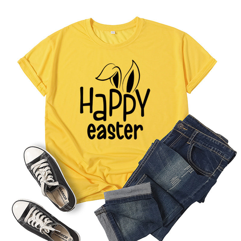 Women's Bunny Happy Easter Print Top Pi-Mart