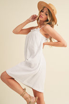 New Summer Embroidered Trim Gauze Square Neck Mini Cami Dress For Women –Elegant, Feminine & Stylish for Summer