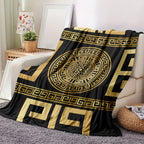 Glam Style Digital Print Flannel Throw Blanket – Hypoallergenic Woven Polyester Cover, All Seasons Multipurpose Bedding with Greek Key Design – No Embellishment, 200-250g Square Weight Lootquake LLC