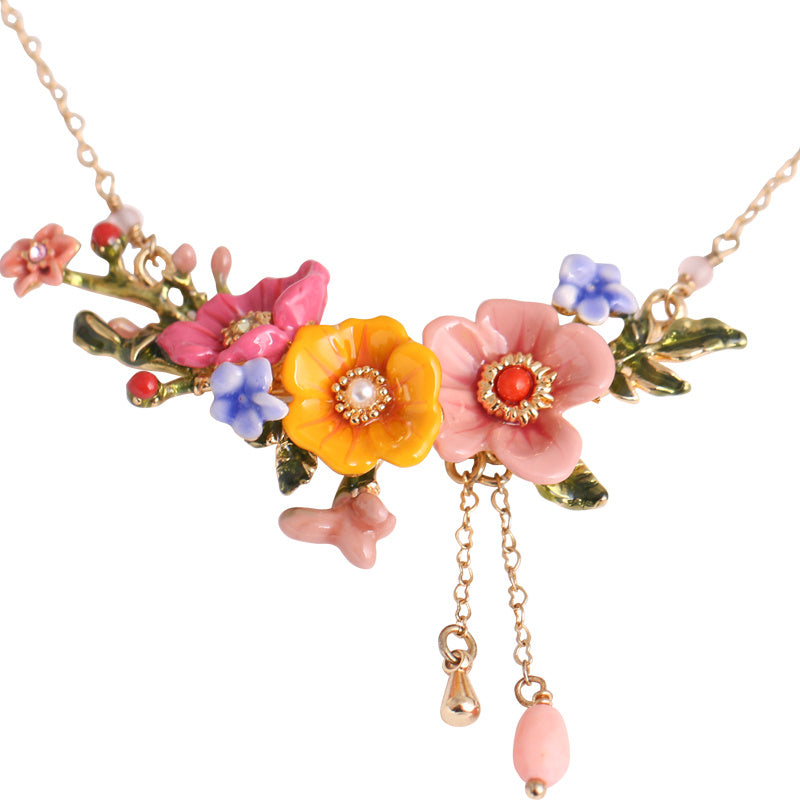 Enamel Colored Three-dimensional Flower Sweet Female Necklace Pi-Mart
