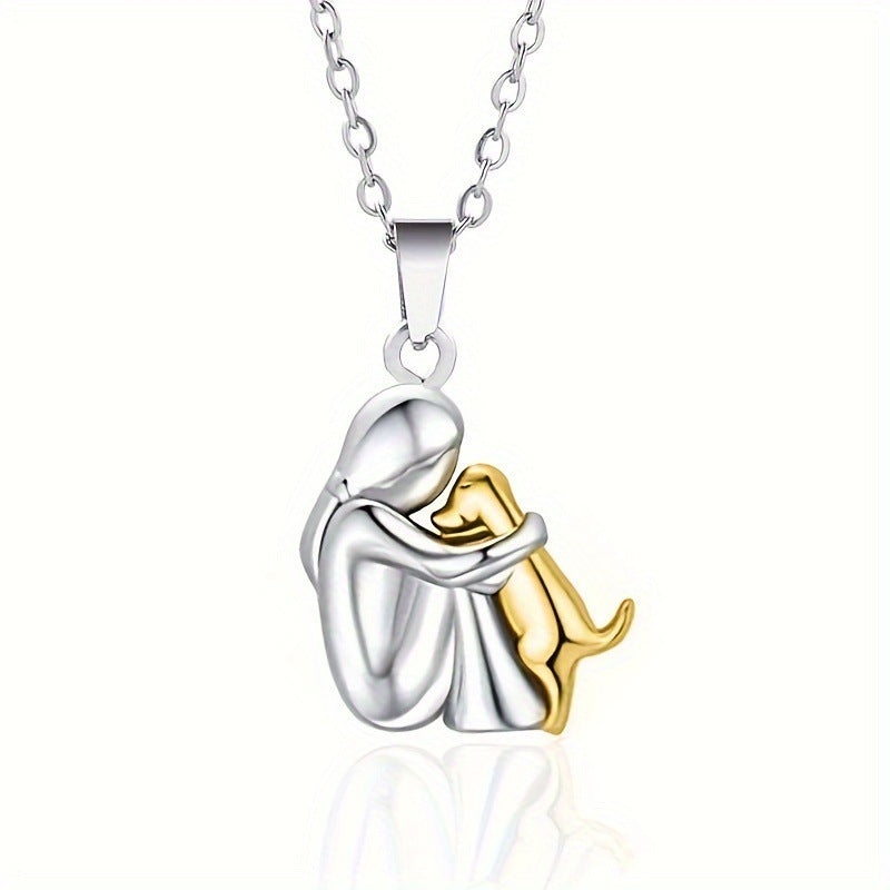 Fashion Little Girl And Dog Hug Necklace Pi-Mart