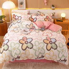 Coral Fleece Duvet Cover Sheet Flannel Pillowcase Pi-Mart
