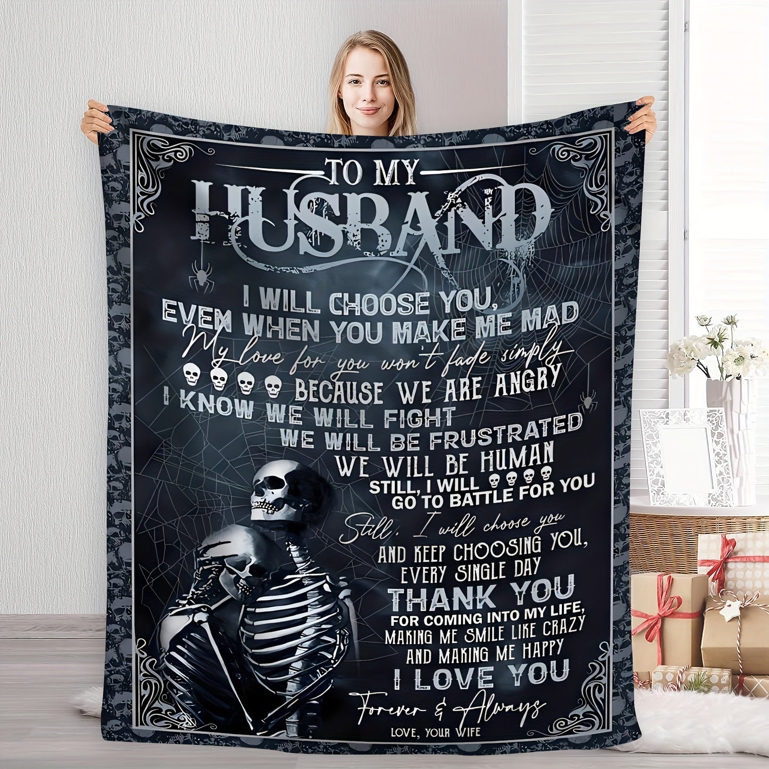 1pc Flannel Blanket To Husband As A Gift, Warm And Cozy Soft Flannel Blanket, Suitable For Bed, Bedroom, Study, Travel, Camping