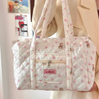 Large capacity tote bag for girls, short trip girl commuter bag, quilted puffy purse floral fabric, student class shoulder tote bag, - SJB-DIAMOND ELITES