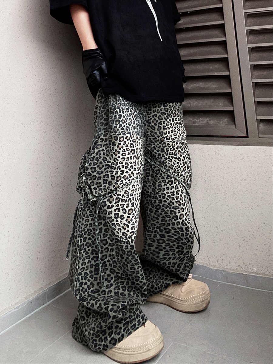 Loose Straight Slightly Flared Workwear Casual Wide-leg Mopping Leopard Jeans Lootquake LLC