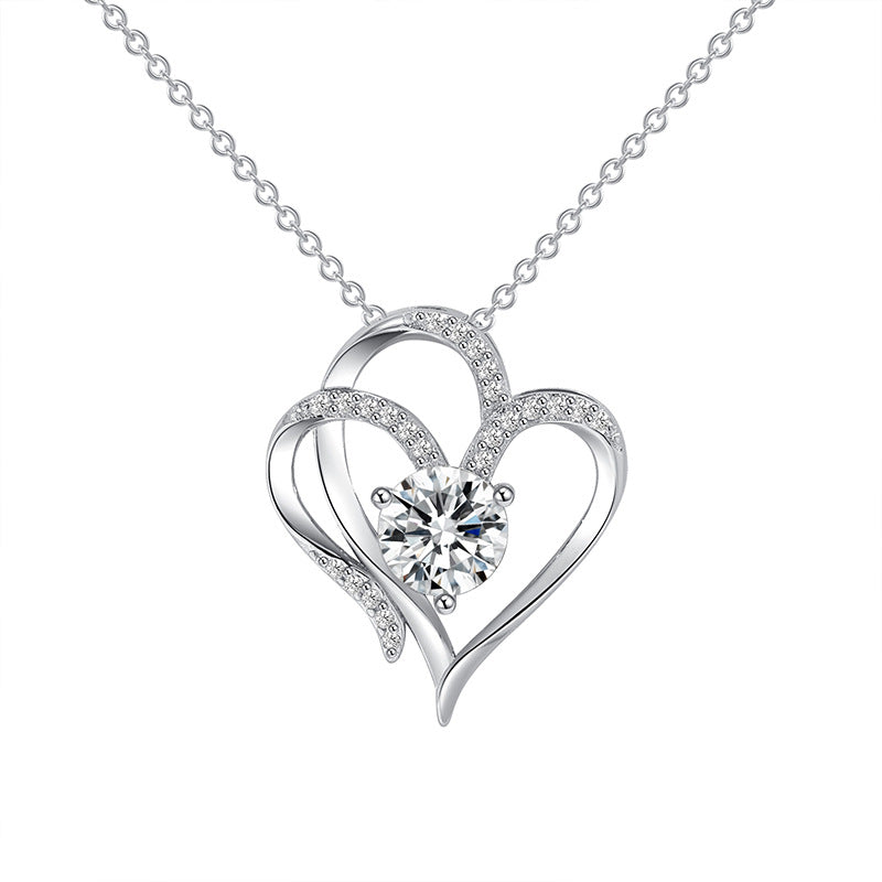 Zircon Double Love Necklace With Rhinestones Ins Personalized Heart-shaped Necklace Clavicle Chain Jewelry For Women Valentine's Day Pi-Mart