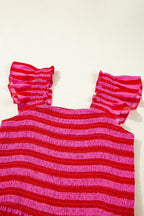 Rose Stripe Ruffle Strap Shirred Bodice Tiered Maxi Dress