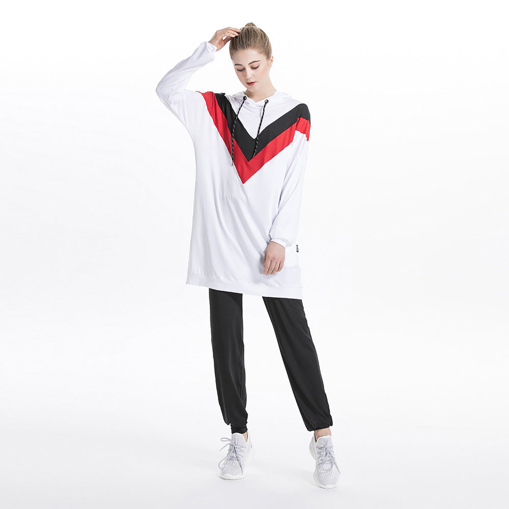 Casual Color Matching Hooded Sports Sweatshirt Suit Pi-Mart