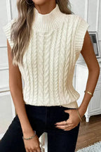Cable Knit Sweater Vest – High Neck & Textured Oatmeal