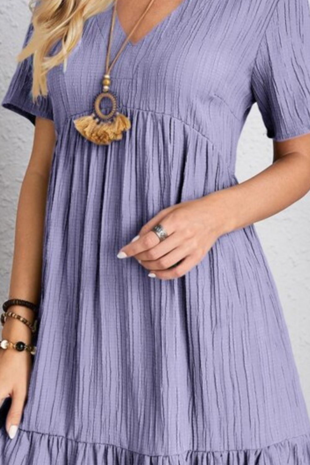 Classic Full Size V-Neck Short Sleeve Dress Casual & Comfortable Dress for Women Stevvex
