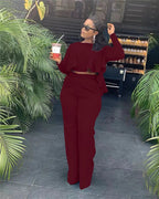 Elegant Work Wear Two Piece Set Fall Clothes for Women Ruffles Crop Top and Wide Leg Pants Suits Matching Sets Sexy Club Outfits Purplish Diva