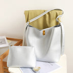 Large Capacity Versatile Bucket Bag for Female - Retro Texture Soft PU Crossbody Hobo Bag with Lock, 2 in 1 Casual Style