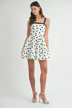 Polka Dot Mini Dress with Ricrac Trim Strap – Fun Polka Dot Pattern, Fluttering, Unique Ricrac Trim Strap, Playful and Stylish Mini Dress, Versatile Summer Dress