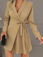 Solid Color Pleated Suit Jacket Dress Pi-Mart