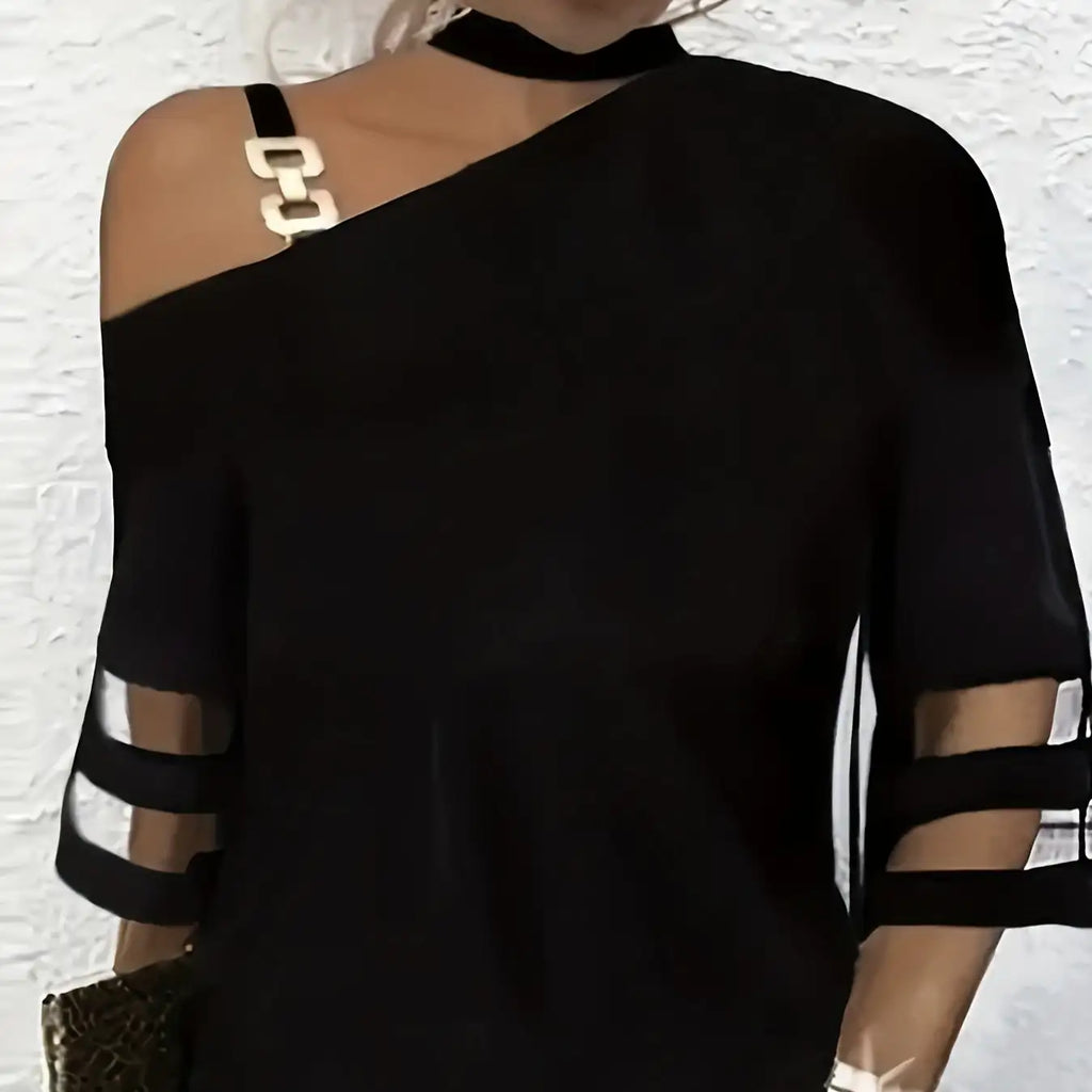 Ladies' Irregular Collar Solid Color Hanging Neck Fashion Off Shoulder Top - SJB-DIAMOND ELITES