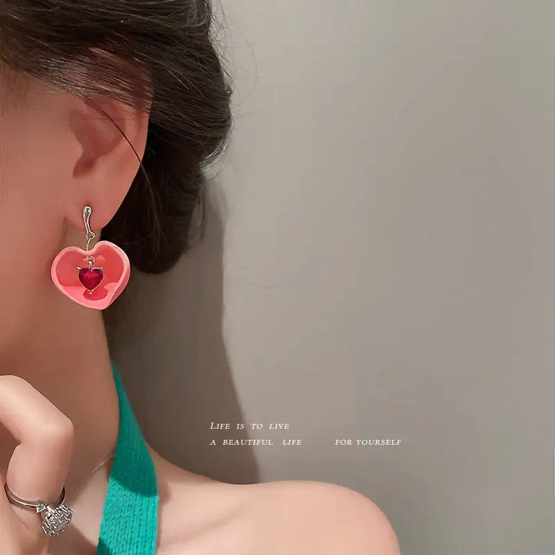 925 Silver Needle Crystal Love Sweet Peach Earrings Lootquake LLC