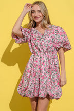 Full Size Floral Surplice Puff Sleeve Dress – Feminine Floral Dress, Surplice Neckline Dress, Puff Sleeve Dress, Elegant Floral Dress, Romantic Party Dress, Charming Floral Dress, Versatile Dress for Every Occasion