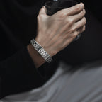 S925 Silver Wide Version Braided Bracelet Men's Thick Generous Ring Buckle Interlock Bracelet Pi-Mart