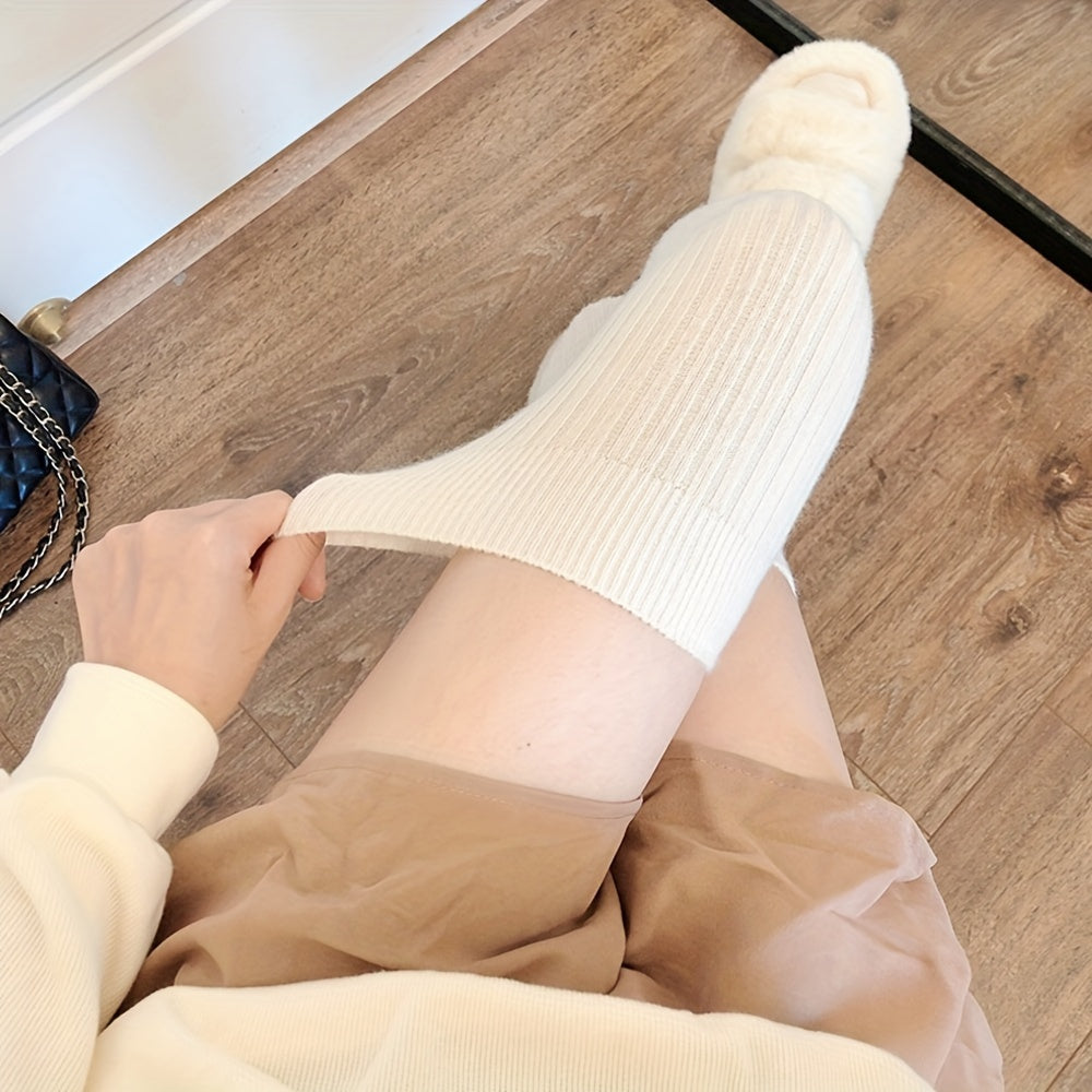 Women's Solid Ribbed Over-the-Knee Socks, Comfy & Warm Thicker Thigh High Socks Lootquake LLC