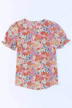 Floral Bubble Sleeve Blouse - Multicolor Print Top | Femstylo