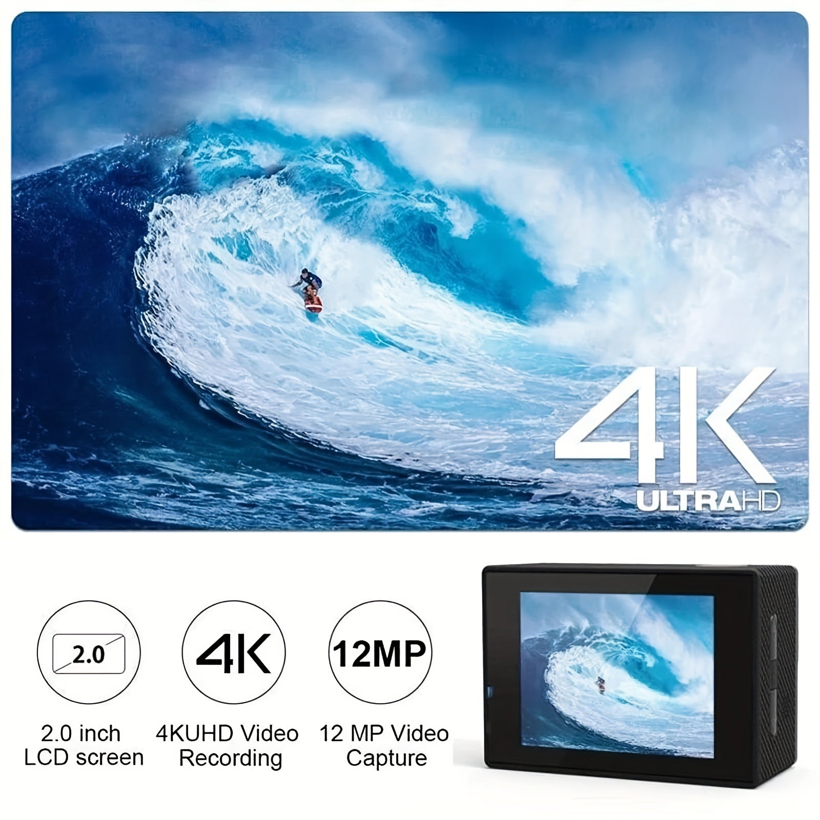 4K 30FPS 12MP Action Camera - Full HD Wifi Connected Sports Camera - Outdoor Cycling Diving HD Camera With 32G Card Lootquake LLC