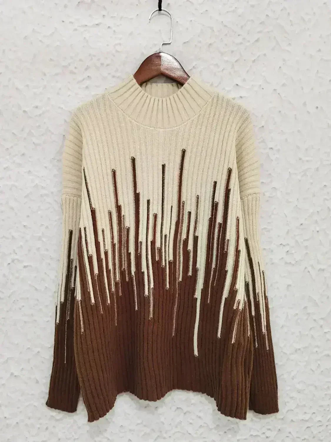 Contrast Mock Neck Long Sleeve Sweater - SJB-DIAMOND ELITES