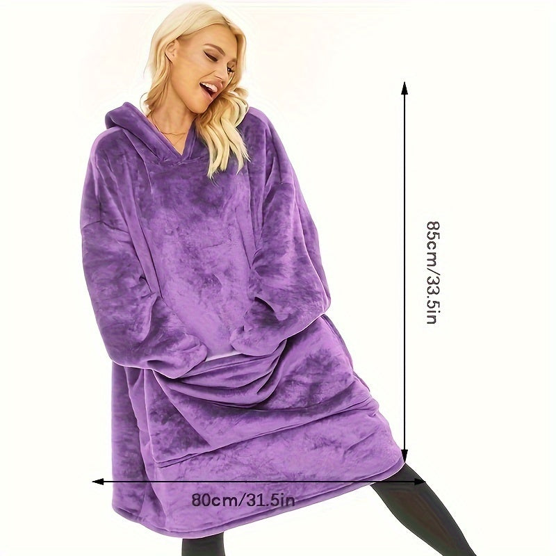 1pc, Soft And Comfortable Large Pocket Hooded Blanket, Exquisite Design, Warm Wearable Blanket For Sofa Living Room Bed Indoor And Outdoor