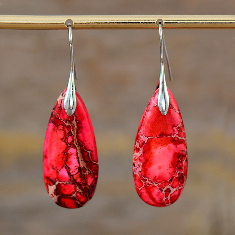 Bohemian Emperor Stone Water Drop Earrings Natural Stone Ornament Jewelry Pi-Mart