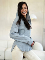 Culture Code Full Size Ribbed Zip Up Drawstring Hooded Jacket Women Trendy Jacket With Adjustable Hood For Women