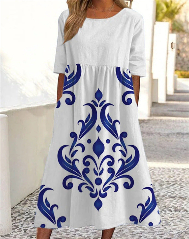 Women's Loose Round Neck Swing Dress Pi-Mart
