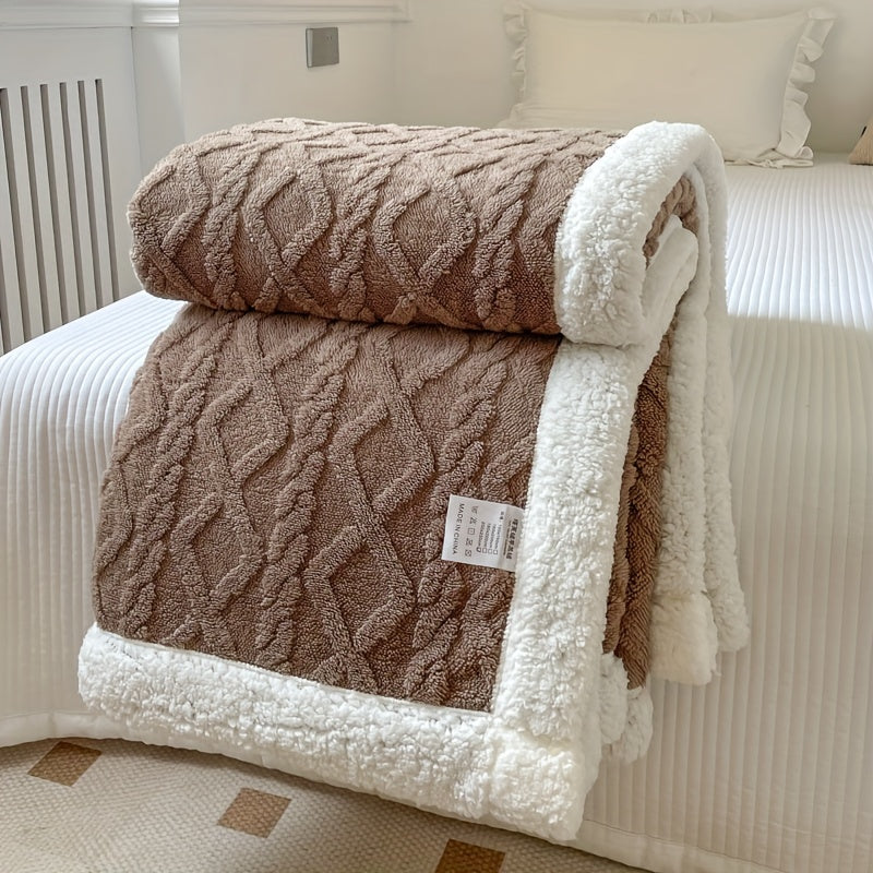 1pc Double-Sided Fleece Bed Blanket, Autumn And Winter Thickened Sofa Blanket, Air Conditioning Blanket, Suitable For All Seasons, Christmas present Lootquake LLC