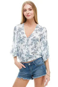 LONG SLEEVE SURPLICE FLORAL TOP | FEMSTYLO - SJB-DIAMOND ELITES