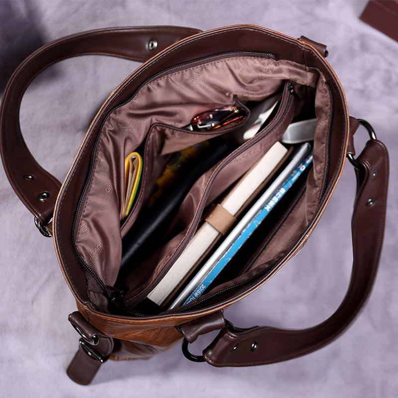 Retro Fashion Tote Casual Soft Leather Shoulder Crossbody Large Capacity Women's Bag Pi-Mart