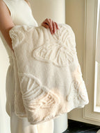 Cozy Taffeta Jacquard Butterfly Flannel Throw Blanket, Soft Polyester, Double-Sided Velvet, All-Season Comfort, Ideal For Office Naps & Bedding - White With Green Accents
