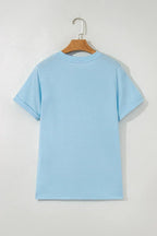 Light Blue Baseball Sequin Patched Casual T Shirt