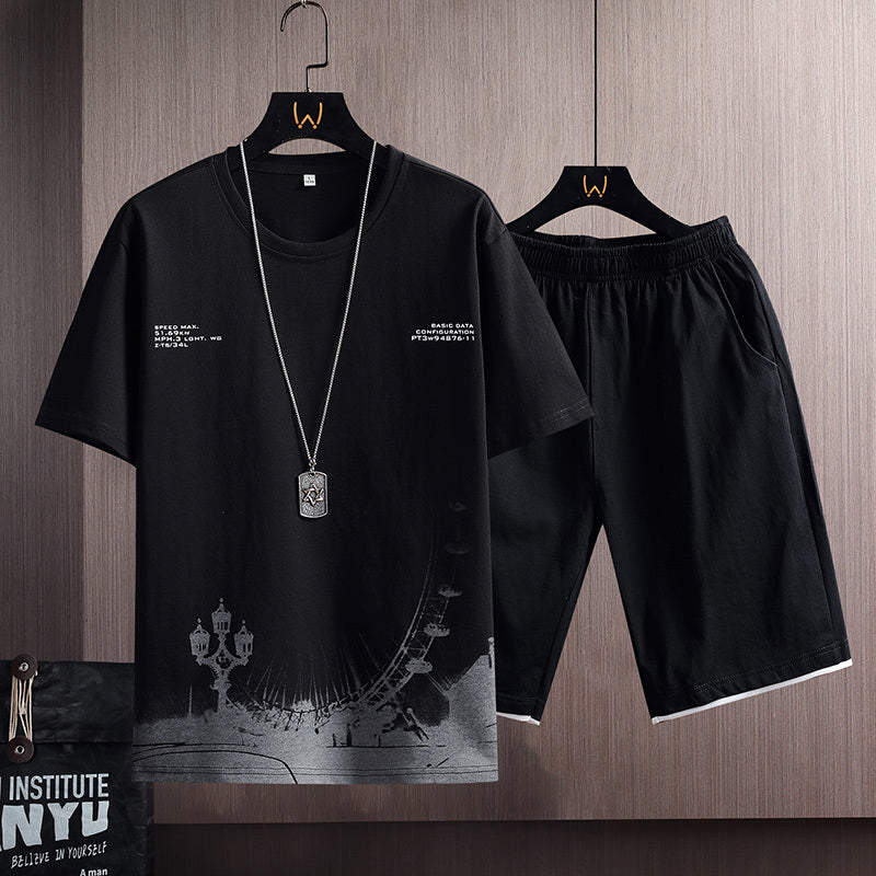 New Cotton Men's Casual Sports Loose Shorts Round Neck T-shirt Suit Lootquake LLC