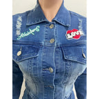 Embroidery Women Denim 2 Piece Set Button Up Jackets High Waist Jeans Skirts Matching Set 2024 Summer Streetwear Club Outfits Purplish Diva