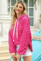 Rose Bubble Textured Waffle Hoodie - SJB-DIAMOND ELITES