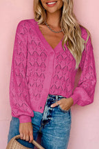 Green Lightweight Buttoned Front Crochet Cardigan