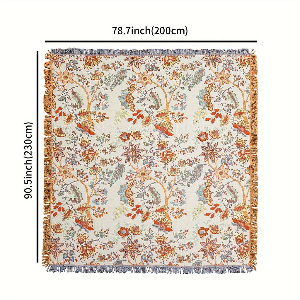 1pc Cotton Embroidered Tassel Blanket Bohemian Style Pattern Nap Cover Quilt Sofa Blanket Bed Sheet Bed Blanket
