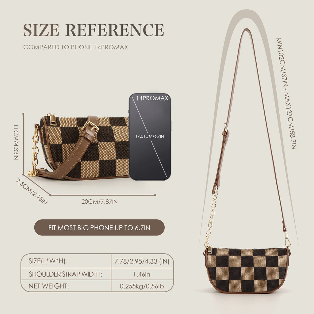 Small Crossbody Bag – Versatile Commute with Checkerboard Canvas, Compact Earphone Bag, Stylish 2-in-1 Chest Bag & Fanny Pack for Everyday Use - SJB-DIAMOND ELITES