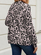 Modern Full Size Leopard Black White Collared Neck Zip Up Jacket  Stylish & Comfortable Everyday Wear