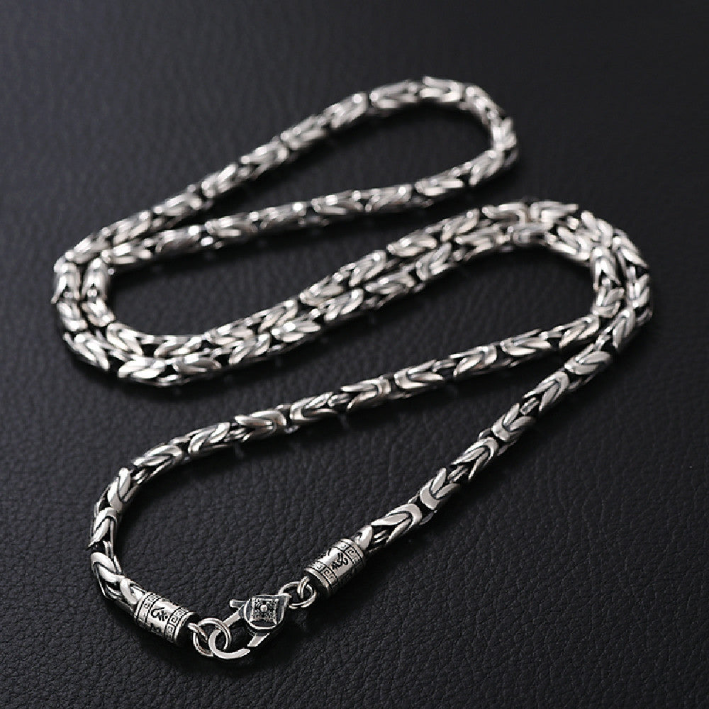 Men's Fashionable Silver Plaid Necklace Pi-Mart