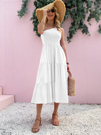 Smocked Single Shoulder Sleeveless Dress Stylish & Comfortable Summer Long Dress Lightweight Dress