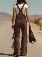 Fringe Corduroy Button Front Overalls THRIXINE